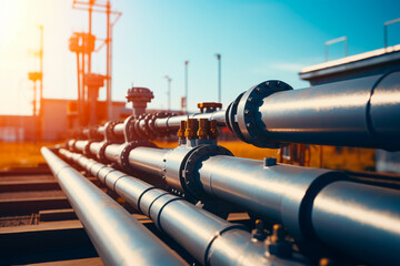 Large pipe line with sky background and few lights.