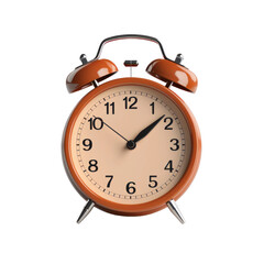 Brown retro alarm clock isolated on white or transparent background, png clipart, design element. Easy to place on any other background.