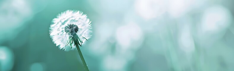 Beautiful Dandelion on Turquoise Blurred Background