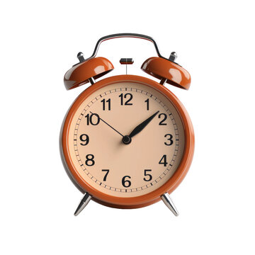 recommend clip art: Brown retro alarm clock isolated on white or transparent background, png clipart, design element. Easy to place on any other background.