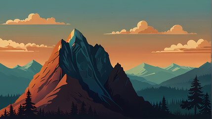 Mountain scenery illustration background in flat design style