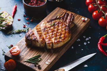 Grilled steak on a serving board