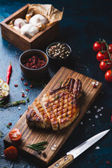 Grilled steak on a serving board