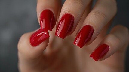 Hand with bold red manicure. Close-up studio photography. Beauty and personal care concept for design and print.