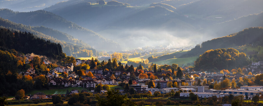 Panoramic view of Haslach im Kinzigtal is a small city in the Black Forest in Germany.