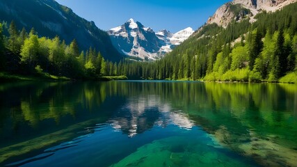 Tranquil Mountain Lake Enveloped in Soft Mist: A Scenic Escape, Green Lake Partially Frozen Over in Winter: A Serene Winter Wonderland, Vibrant Green Lake Between Mountains: A Nature Lover's Paradise,