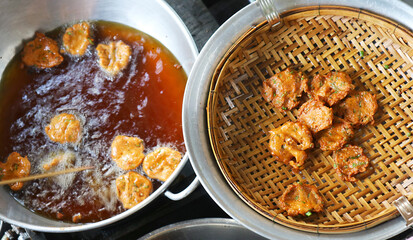 Freshly Cooked Thai Deep Fried Fish Cake Called Tod Mun Pla for Sale on  a Local Market in Thailand