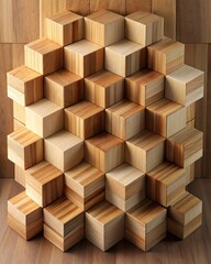 3d rendering of a set of wooden cubes in a square