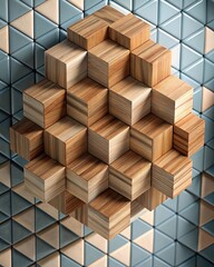 3d rendering of a set of wooden cubes in a square