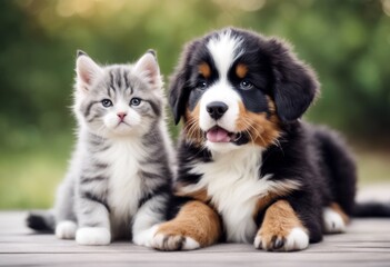 Obraz premium pets cat gray dog background banner white adorable happy puppy