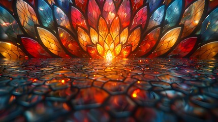 Mesmerizing Kaleidoscopic Fractal Reflection Vibrant 3D Digital Art Showcasing Fluid Dynamism and Symmetrical Patterns