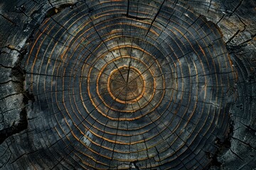 Wood stump background. Round felled tree with annual rings as wood texture - generative ai