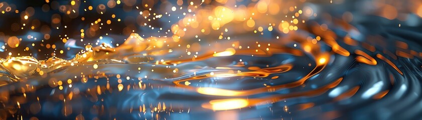 Fluid dynamics with swirling liquids and radiant droplets, capturing the beauty of motion and light