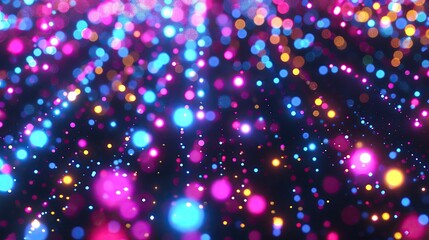 Obraz premium Neon-dotted backdrop with varying dot sizes and colors, creating a lively and energetic visual