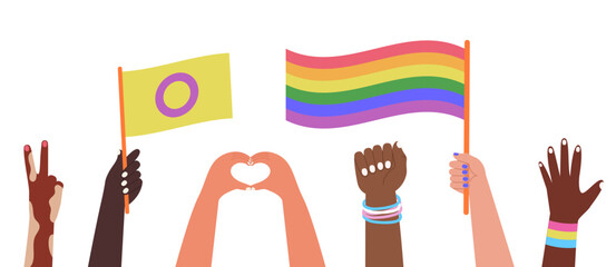 LGBTQ Pride Hands diversity. Crowd People Pro-choice activists