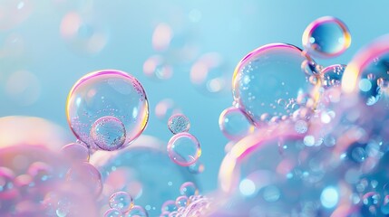 Abstract pastel bubbles on a light blue background, copy space