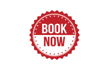 Book now red ribbon label banner. Open available now sign or book now tag.