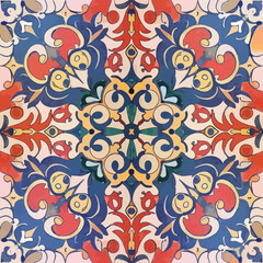 Fototapeta premium 2d vector illustration colorful vintage Seamless hi res Portuguese tiles abstract Artwork 