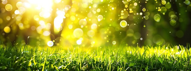 Obraz premium Beautiful Spring Nature Background with Sunlight and Green Grass