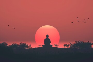 Illustration of Buddha meditating for Vesak Day Greeting card , Vesak Day Background Wallpaper