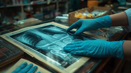 Doctor's hands holding an x-ray sheet.
