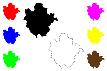 Borough and unitary authority of Bedford (United Kingdom of Great Britain and Northern Ireland, ceremonial county Bedfordshire, Beds, England) map vector illustration, scribble sketch map