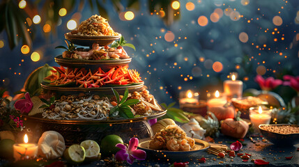 Glossy Thai Culinary Richness: Abstract Digital Art Showcasing the Luxurious Flavors and Presentation of Thai Food   Adobe Stock Photo Concept