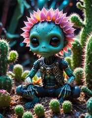 Enigmatic Extraterrestrial: Captivating Realism in Cactus-Clad Alien Lifeform amidst Pirate Bay and Psychedelic Goa