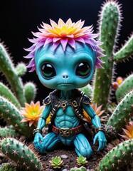 Enigmatic Extraterrestrial: Captivating Realism in Cactus-Clad Alien Lifeform amidst Pirate Bay and Psychedelic Goa