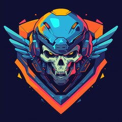 Angry face skull characters mascot, in vector logo style, e-sport gamer t-shirt design, on isolated background.