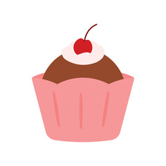 Chocolate Cupcake in Cute Cartoon Dessert Bakery Vector Illustration