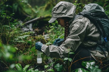 Fototapeta premium Field Scientist Collecting Soil Samples in Nature 