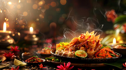 Glossy Thai Food Exhibition: Opulent  Cultural Luxury in Abstract Digital Art Showing the Richness of Thai Cuisine