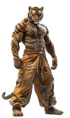 Tiger Humanoid with Muscular Body Isolated