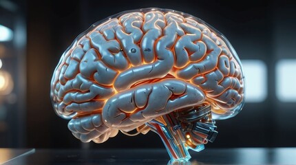 Transcendent Techno-Organic Marvel: Radiant Brain with Exposed Innards