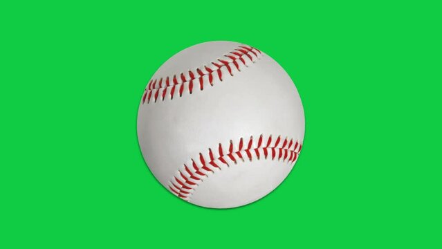 Baseball ball on green screen background. Baseball animation video rolling from right baseball isolated.