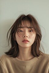 Sweet-Faced Korean Girl with Baby Bangs
