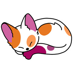 Sleeping Calico Cat Illustration