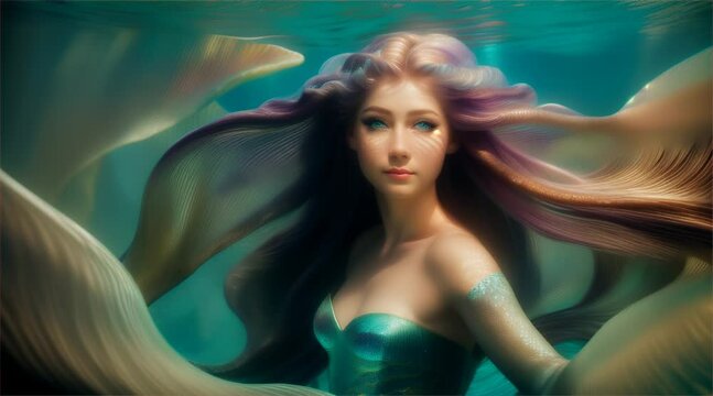 Woman with Blonde Hair swimming under the waters of the ocean coral reefs.