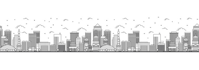 Fototapeta premium Seamless pattern with outline Des Moines Iowa City Skyline. Modern Buildings Isolated on White. Des Moines USA Cityscape with Landmarks.