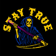 vector illustration artwork tracing skull skeleton grim reaper lettering typography text. Can be used as Logo, Brands, Mascots, tshirt, sticker,patch and Tattoo design