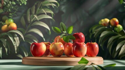 Background apple podium product fruit platform cosmetic scene display. Podium apple vitamin stand background pedestal presentation food stage summer juice c beauty dry natural wood drink