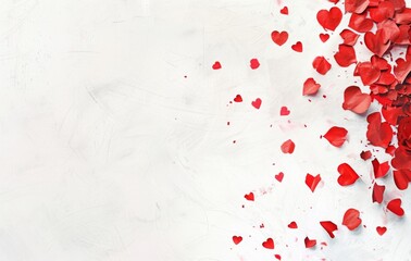 Romantic Red Paper Hearts Falling on white background 