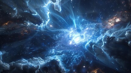 An artists rendition of cosmic rays originating from a distant supernova,