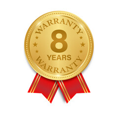 8 Years Warranty. Warranty Sign. Vector Illustration Isolated on White Background. 