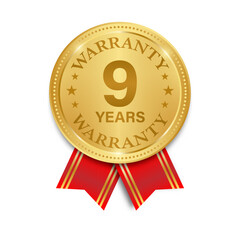 9 Years Warranty. Warranty Sign. Vector Illustration Isolated on White Background. 