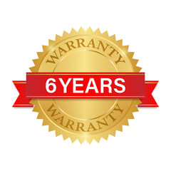 6 Years Warranty. Warranty Sign. Vector Illustration Isolated on White Background. 