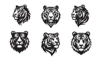 tiger head vector logo icon illustration bundle