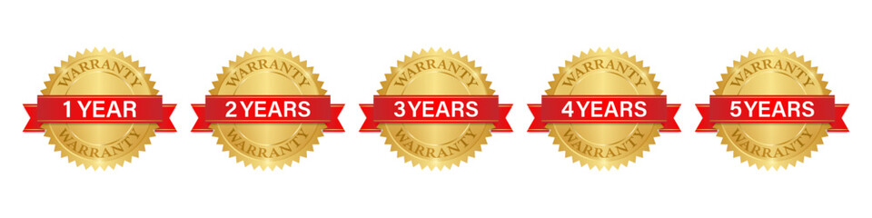 Set of Warranty Sign. 1,2,3,4,5 Years Warranty. Vector Illustration Isolated on White Background. 