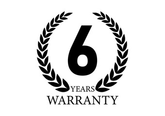 6 Years Warranty. Warranty Sign. Vector Illustration Isolated on White Background. 
